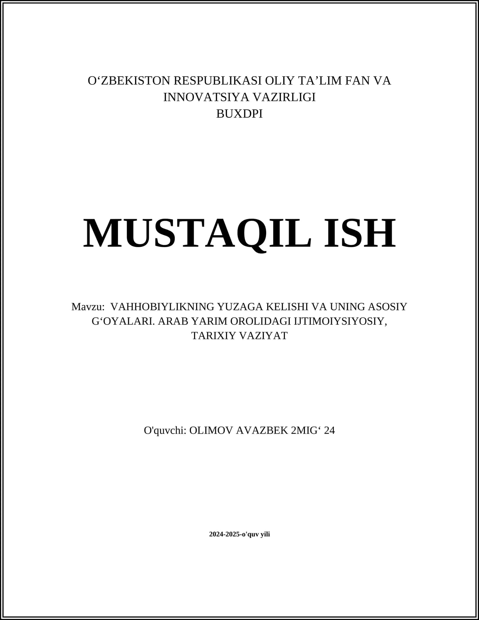 VAHHOBIYLIKNING YUZAGA KELISHI VA UNING ASOSIY G‘OYALARI 1