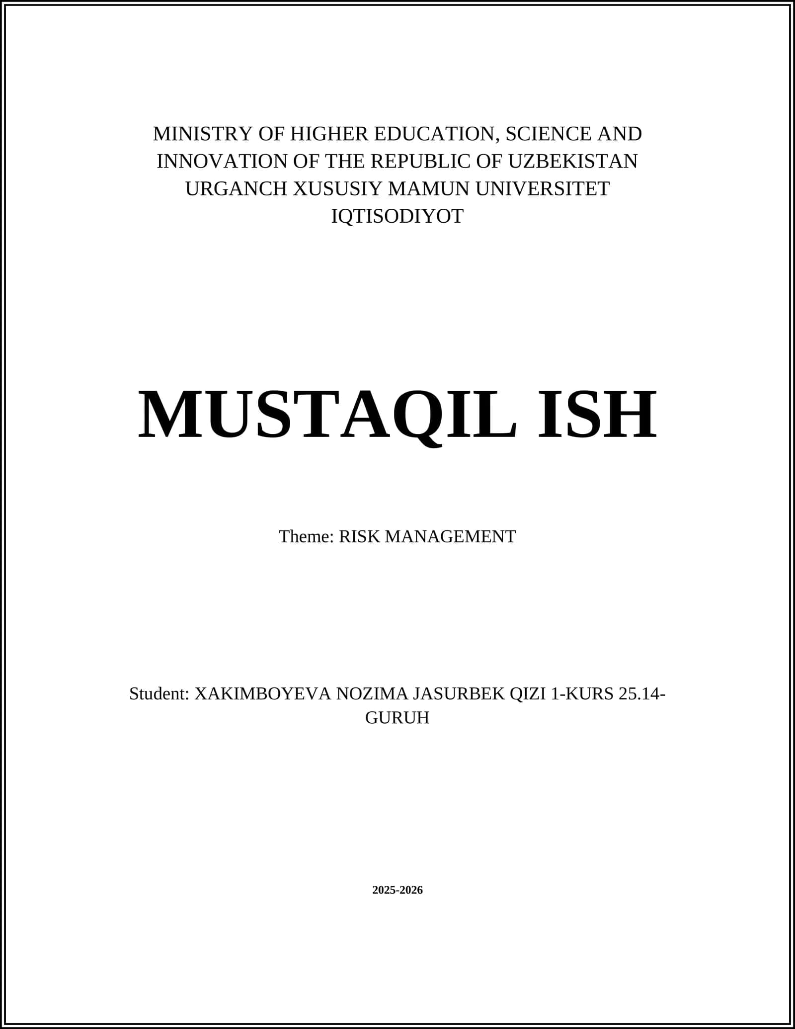 RISK MANAGEMENT 1