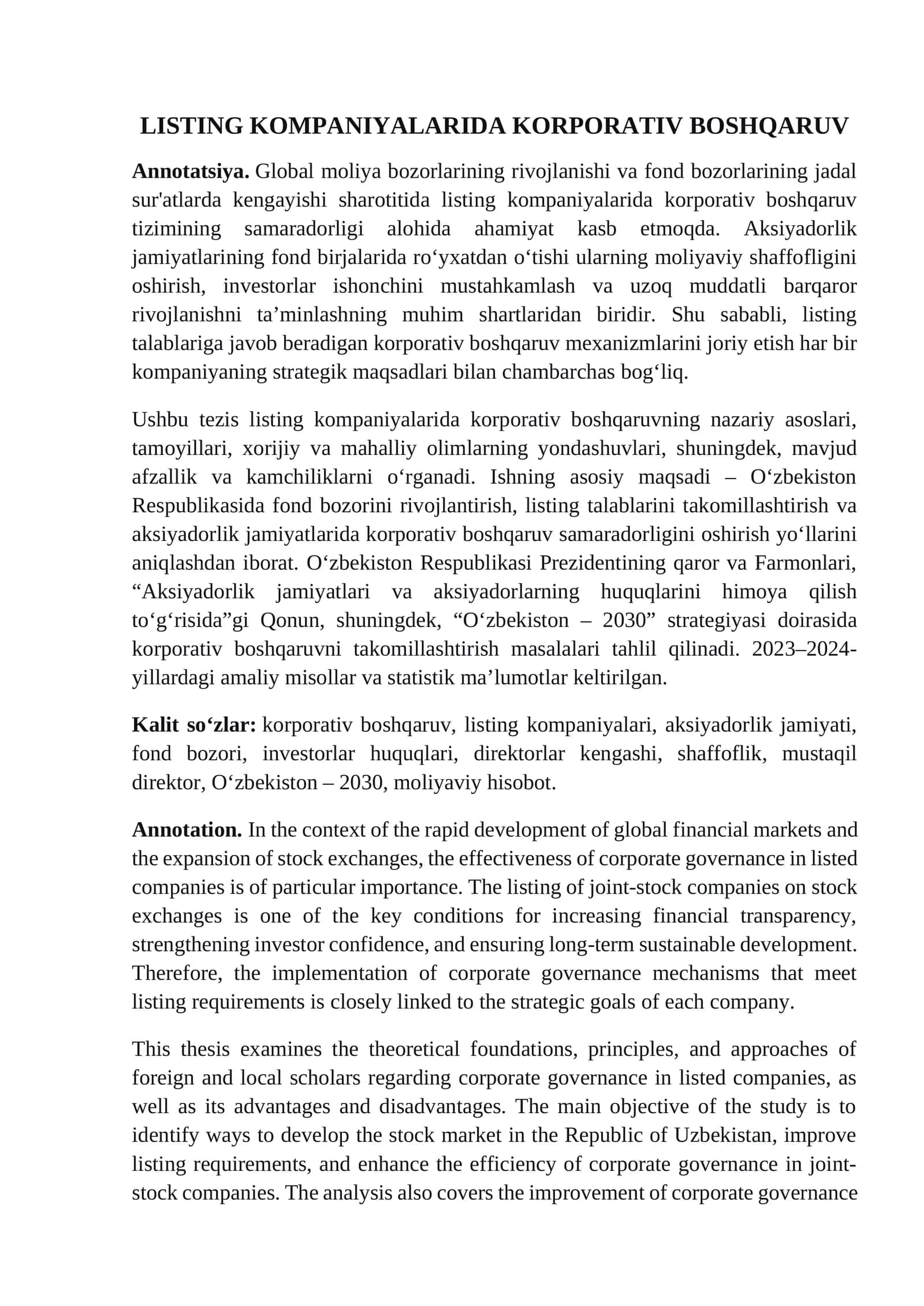 LISTING KOMPANIYALARIDA KORPORATIV BOSHQARUV 1