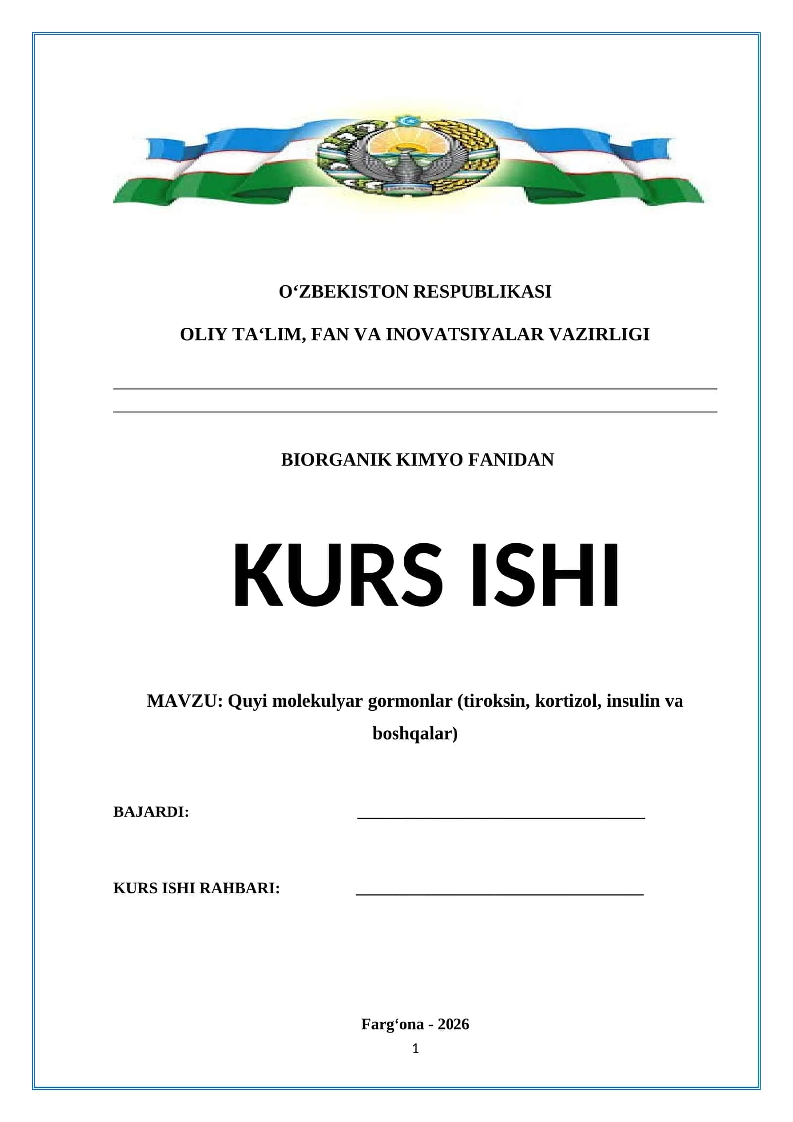 Quyi molekulyar gormonlar (tiroksin, kortizol, insulin va boshqalar) (BIORGANIK KIMYO) 1