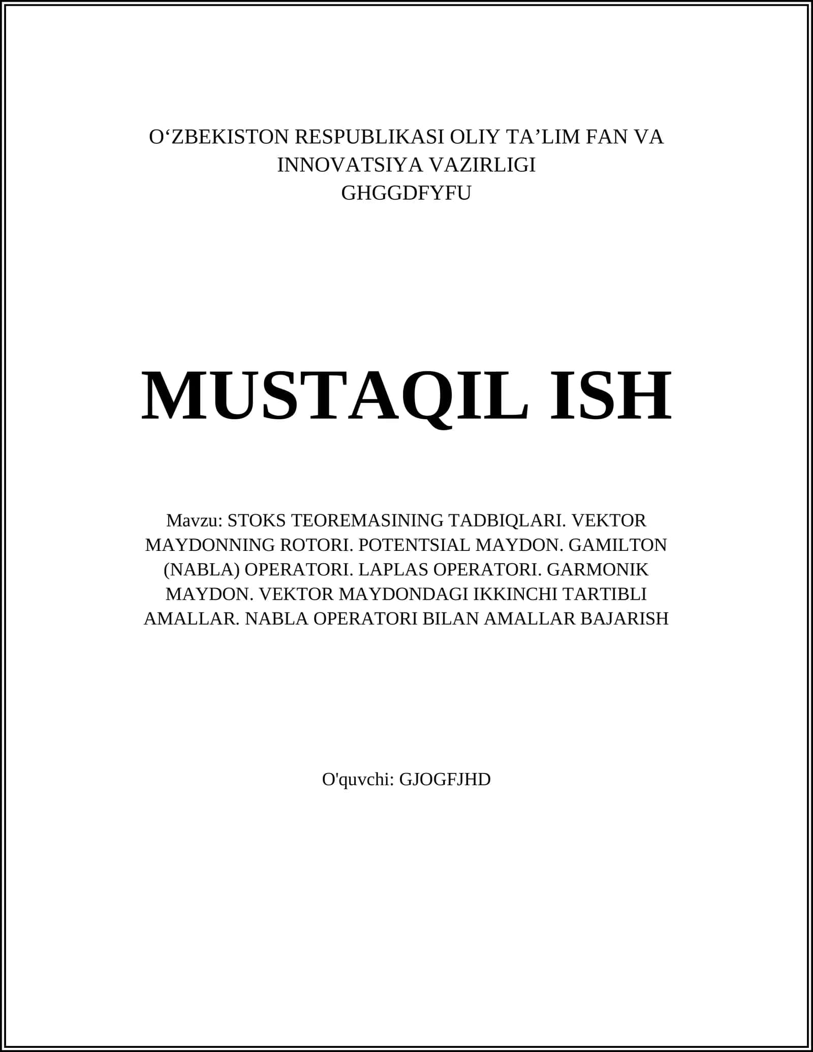 STOKS TEOREMASINING TADBIQLARI 1