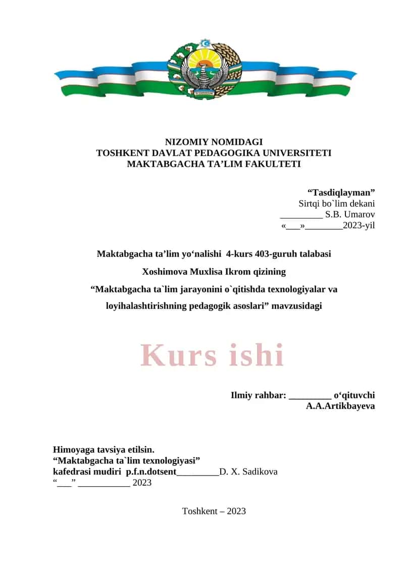 Maktabgacha Ta'lim Jarayonini O`qitishda Texnologiyalar va Loyihalashtirishning Pedagogik Asoslari 1