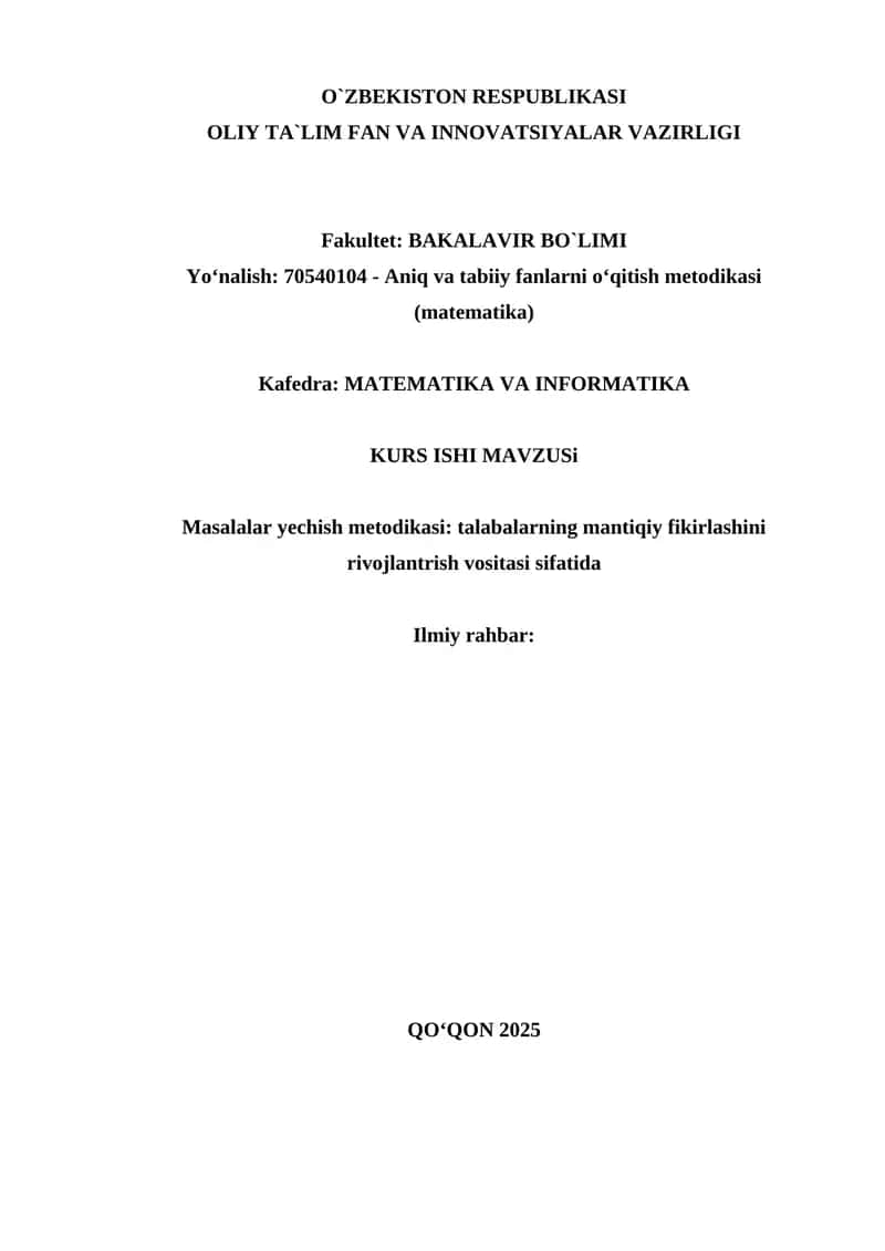 Masalalar yechish metodikasi 1