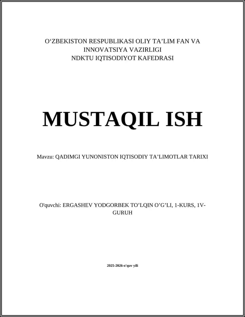 QADIMGI YUNONISTON IQTISODIY TA'LIMOTLAR TARIXI 1