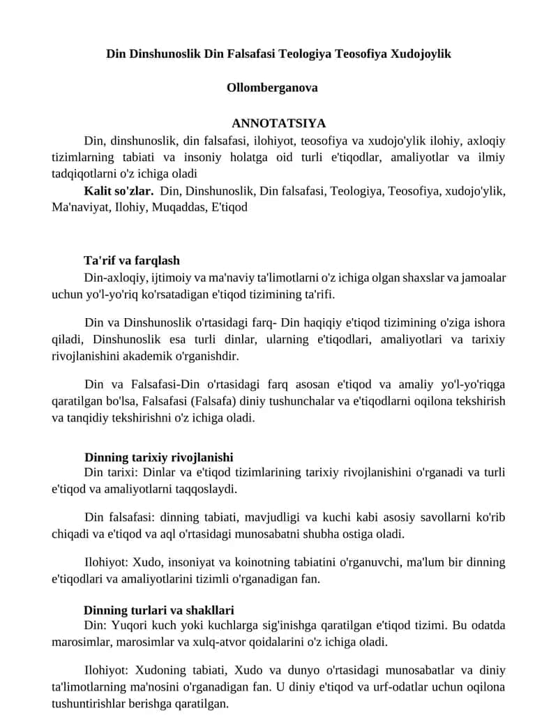 Din Dinshunoslik Din Falsafasi Teologiya Teosofiya Xudojoylik 1