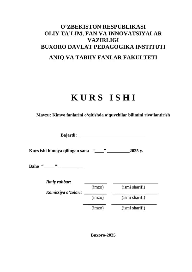 Kimyo fanlarini o‘qitishda o‘quvchilar bilimini rivojlantirish 1