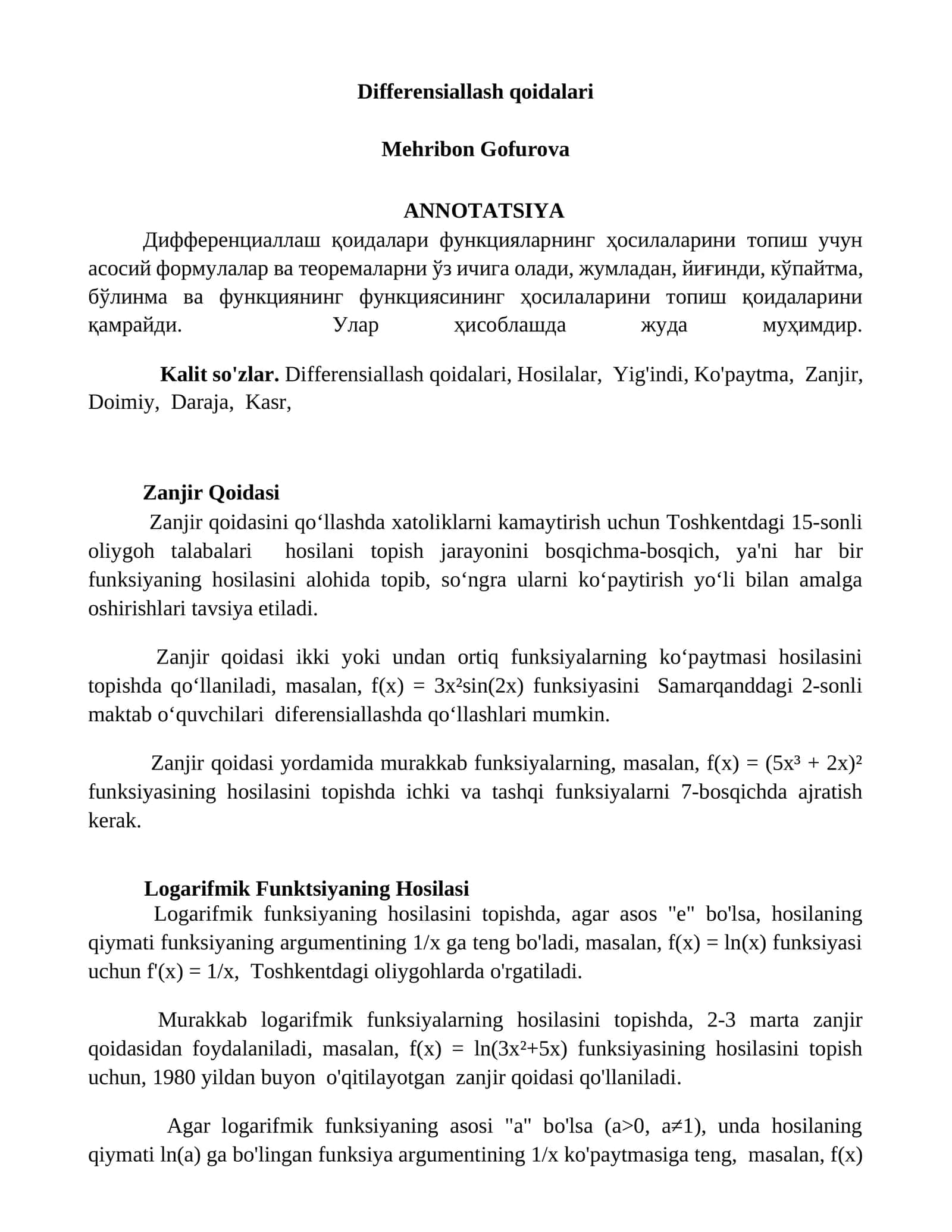 Zanjir Qoidasi 1