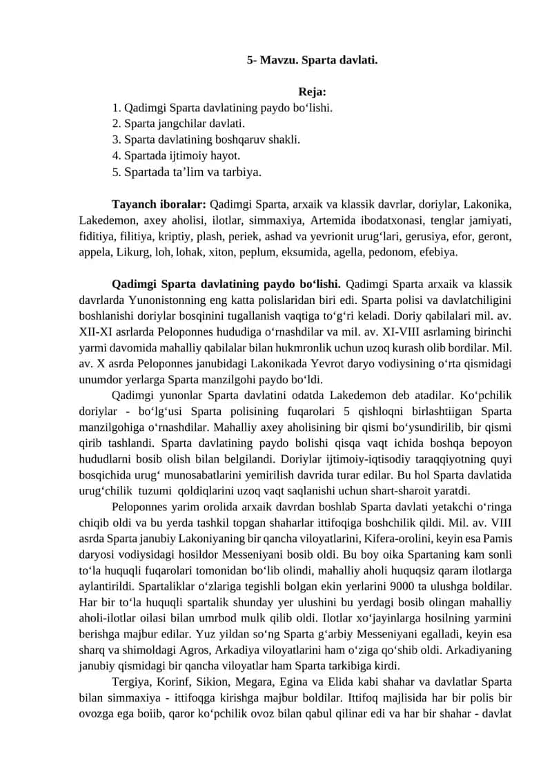 Qadimgi Sparta Davlati 1