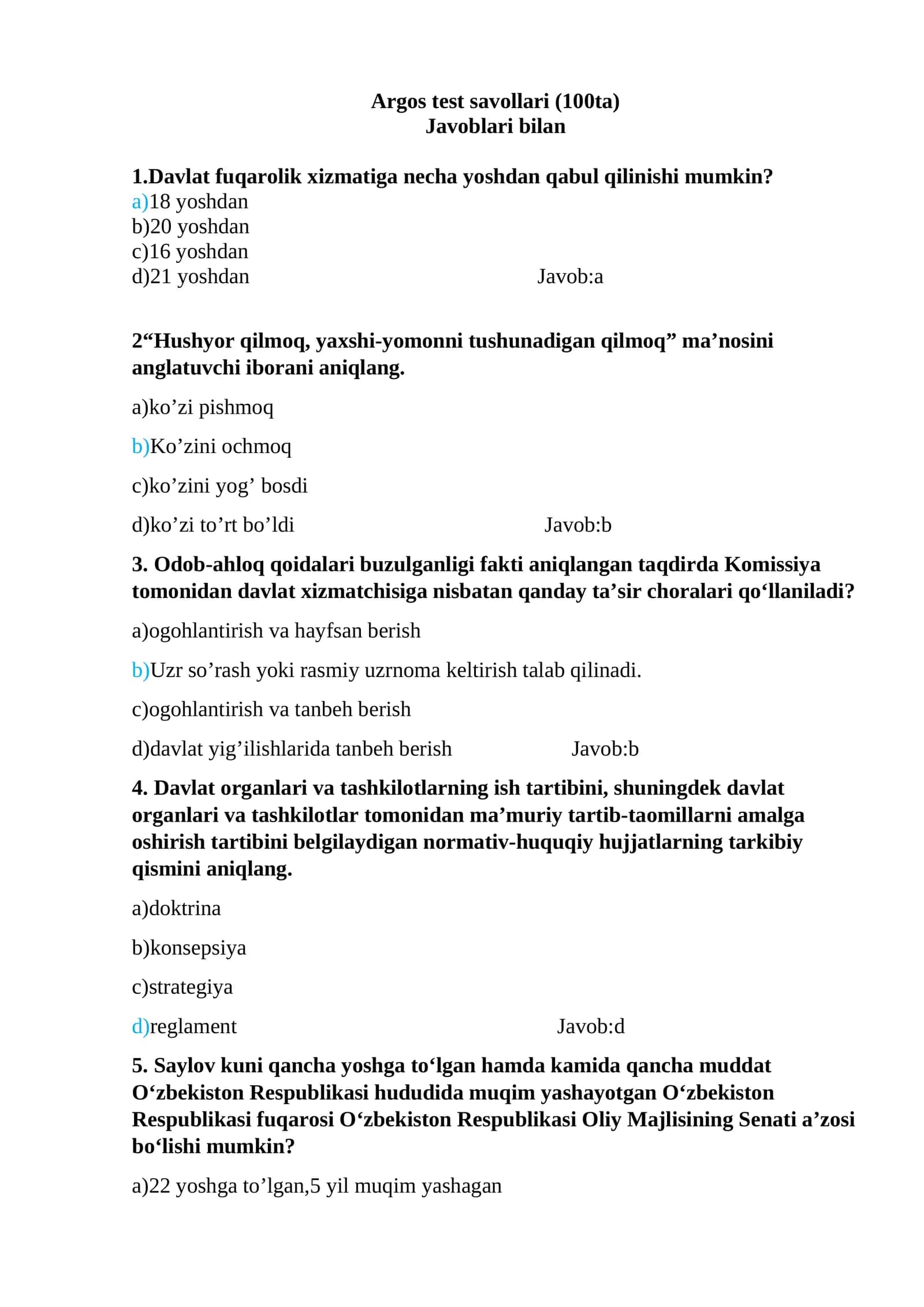 Argos test savollari (100ta) 1