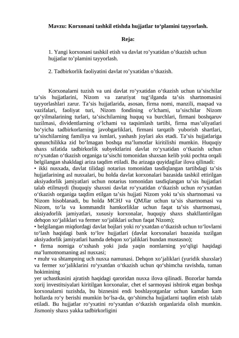 Ta’sis hujjatlari tayyorlash 1