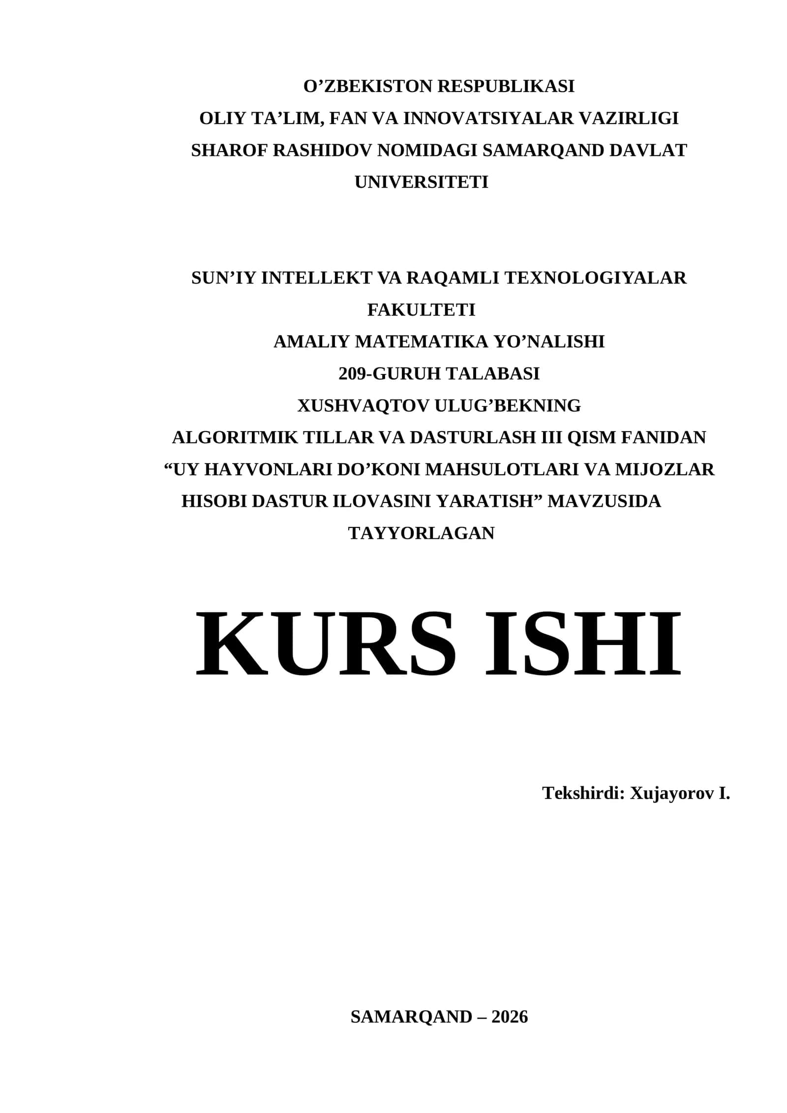 Visual studio muhitida dasturlash | kurs ishi - UY HAYVONLARI DO’KONI MAHSULOTLARI VA MIJOZLAR HISOBI DASTUR ILOVASINI YARATISH 1