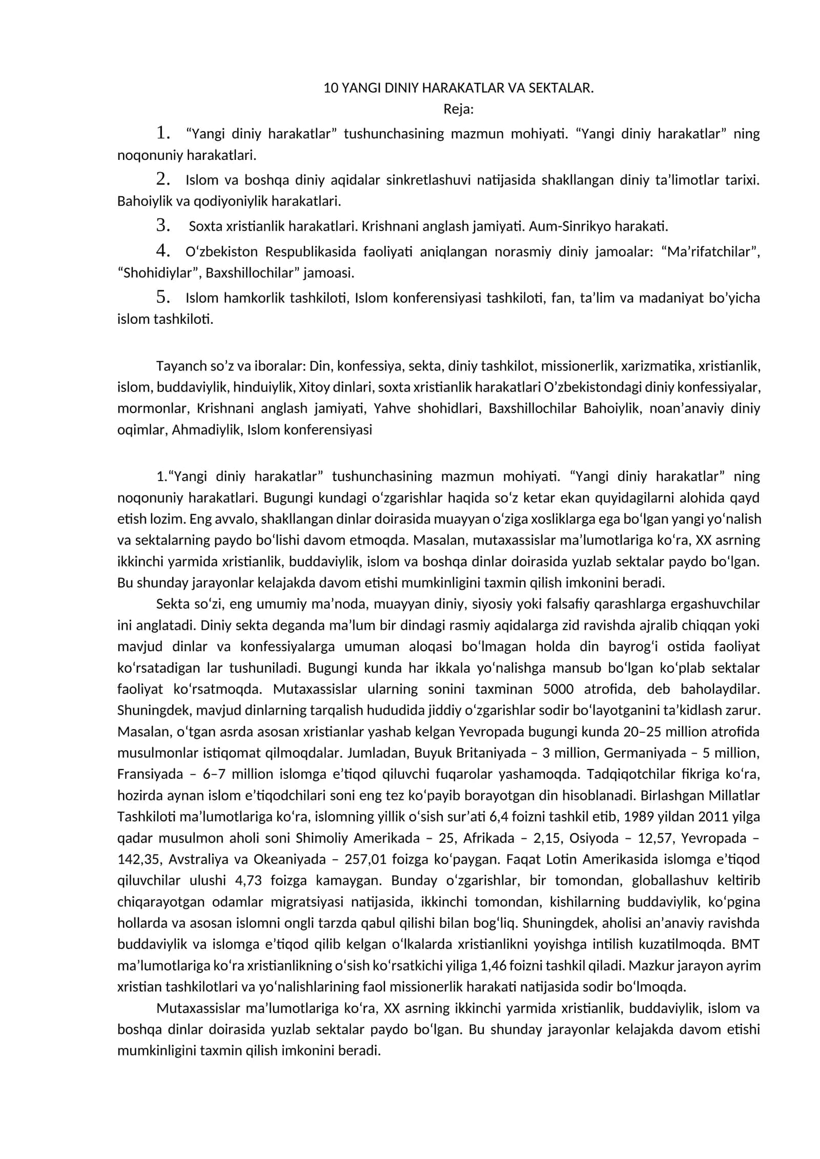 10 YANGI DINIY HARAKATLAR VA SEKTALAR 1