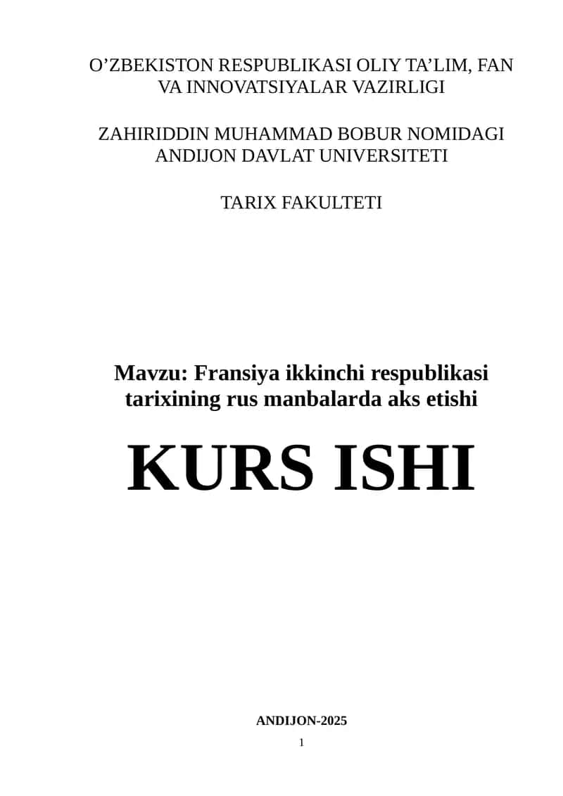 Fransiya Ikkinchi Respublikasi tarixining rus manbalarda aks etishi 1