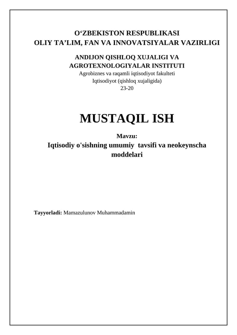 Iqtisodiy o'sish va uning ko'rsatkichlari 1