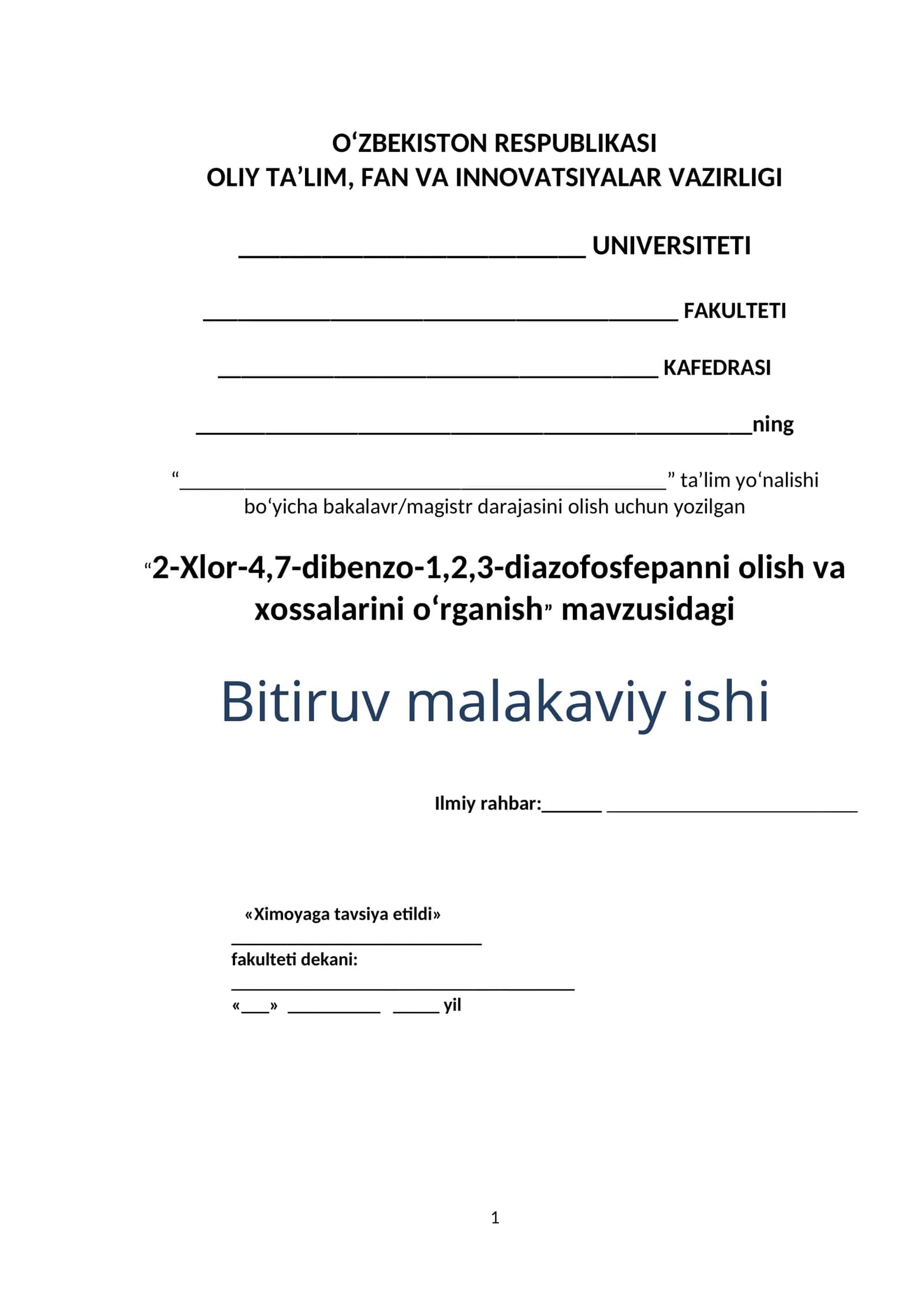 2-Xlor-4,7-dibenzo-1,2,3-diazofosfepanni olish va xossalarini o‘rganish 1