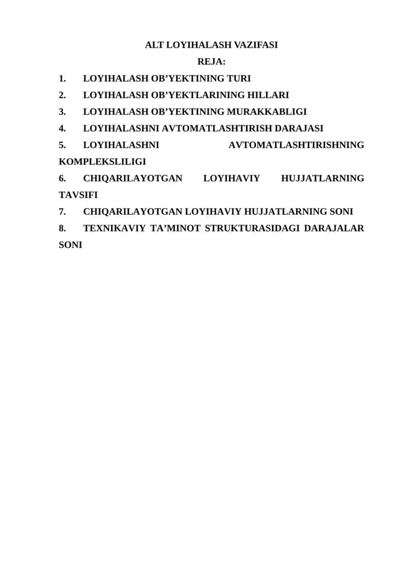 ALT LOYIHALASH VAZIFASI 1
