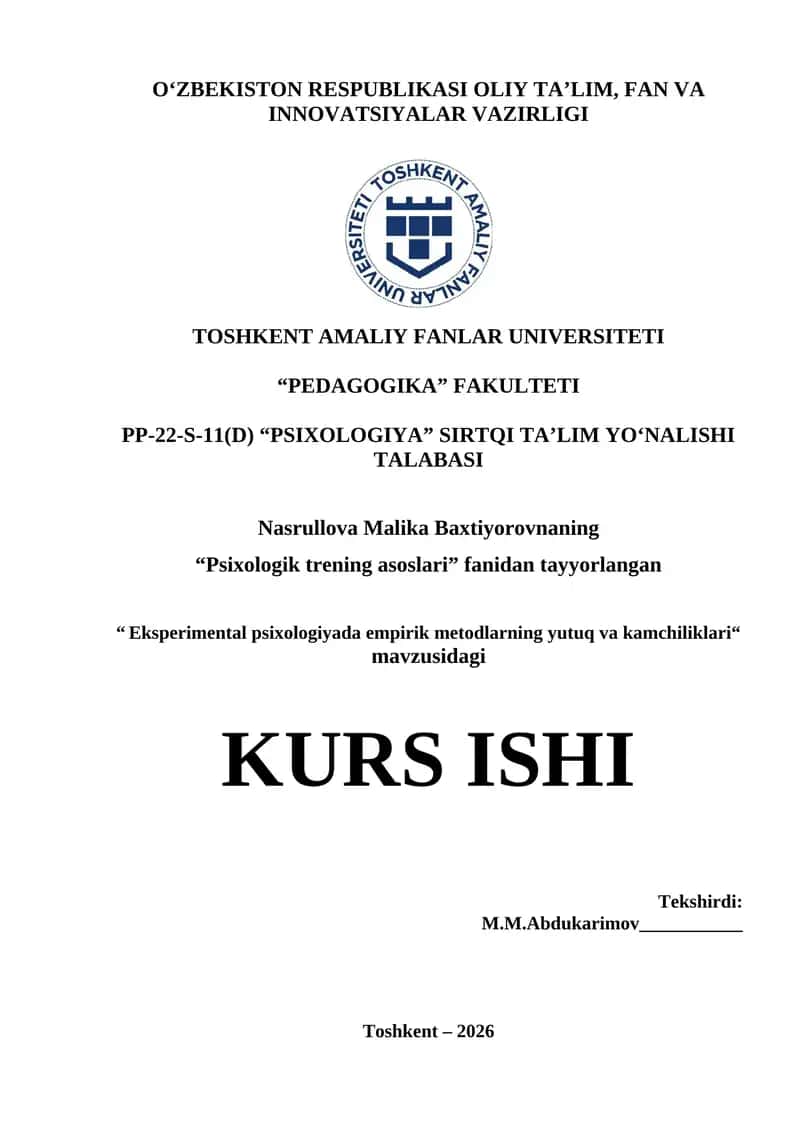 Eksperimental psixologiyada empirik metodlarning yutuq va kamchiliklari 1