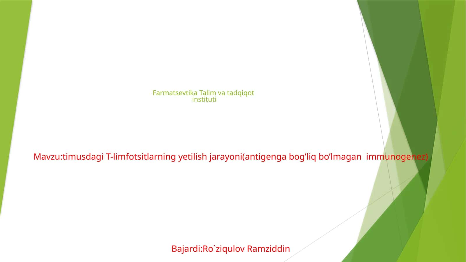 timusdagi T-limfotsitlarning yetilish jarayoni (antigen gabog’liq bo’lmagan immunogenez) 1