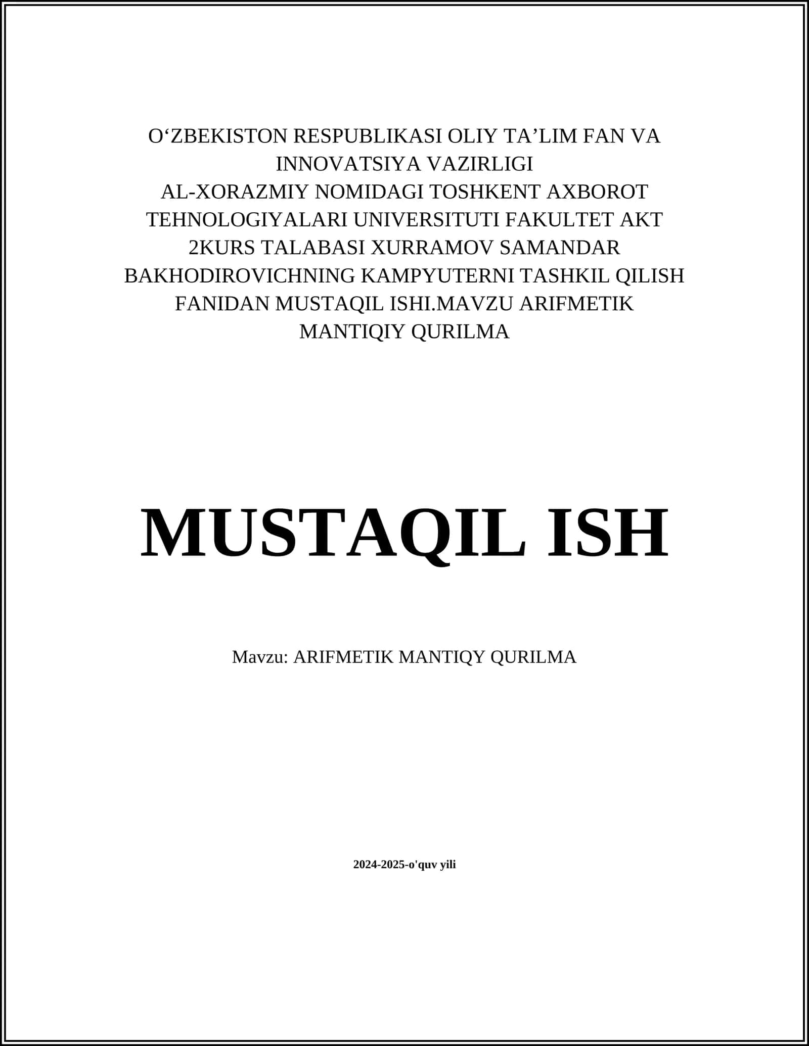 ARIFMETIK MANTIQIY QURILMA 1