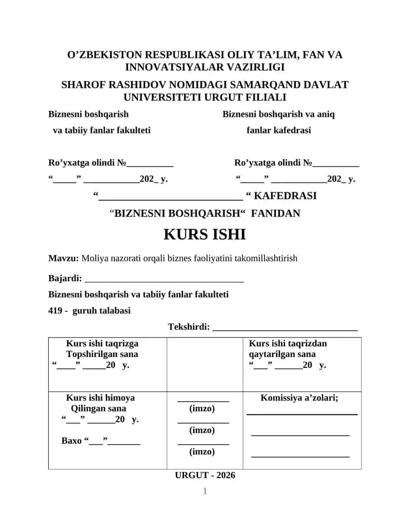 Moliya nazorati orqali biznes faoliyatini takomillashtirish 1