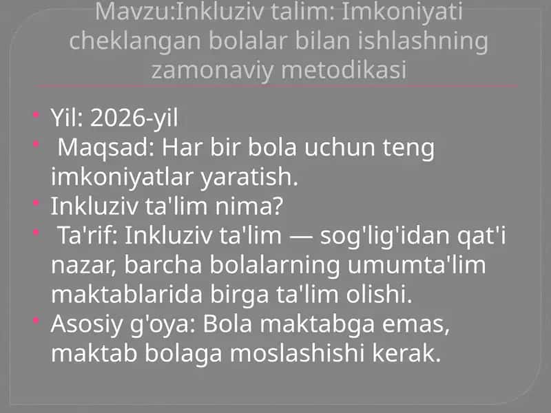 Inkluzivtalim: Imkoniyati cheklangan bolalar bilan ishlashning zamonaviy metodikasi 1