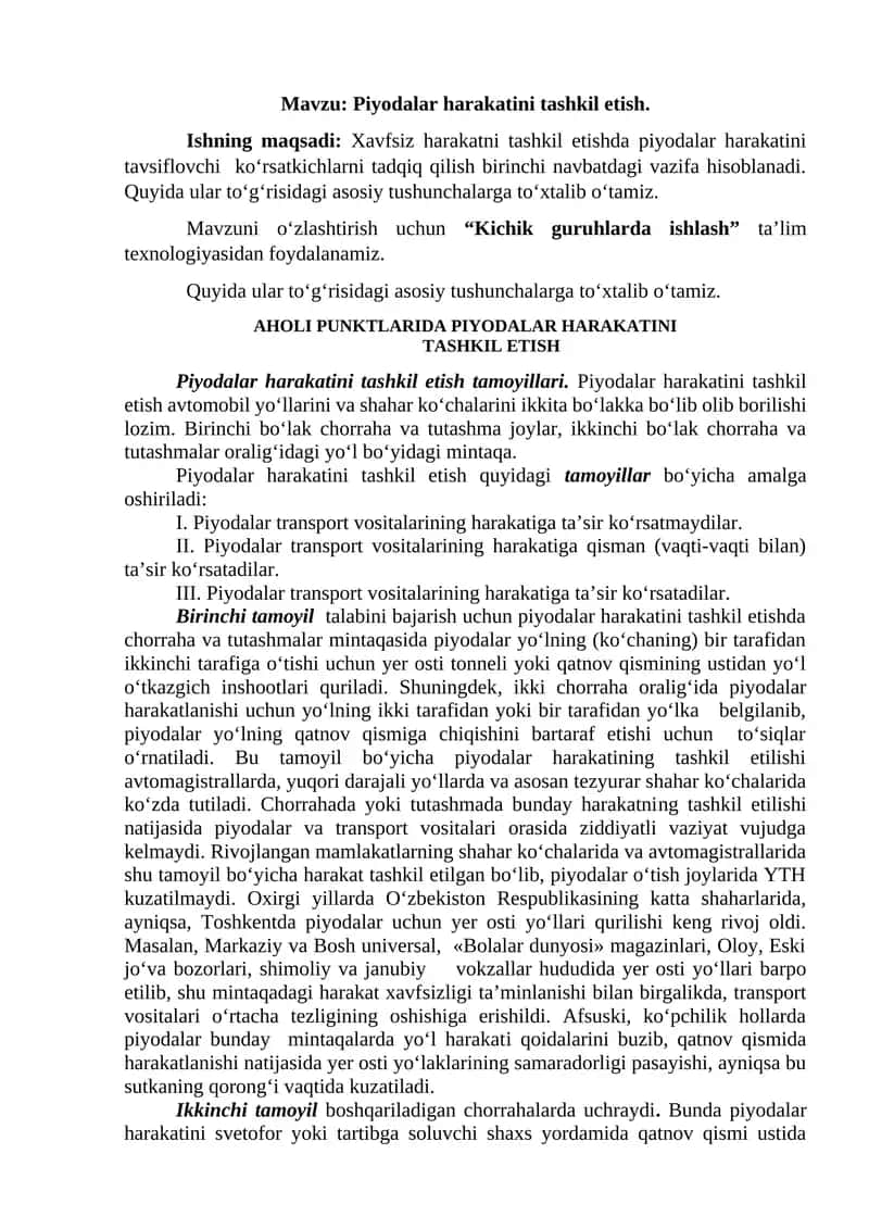 Piyodalar harakatini tashkil etish. 1