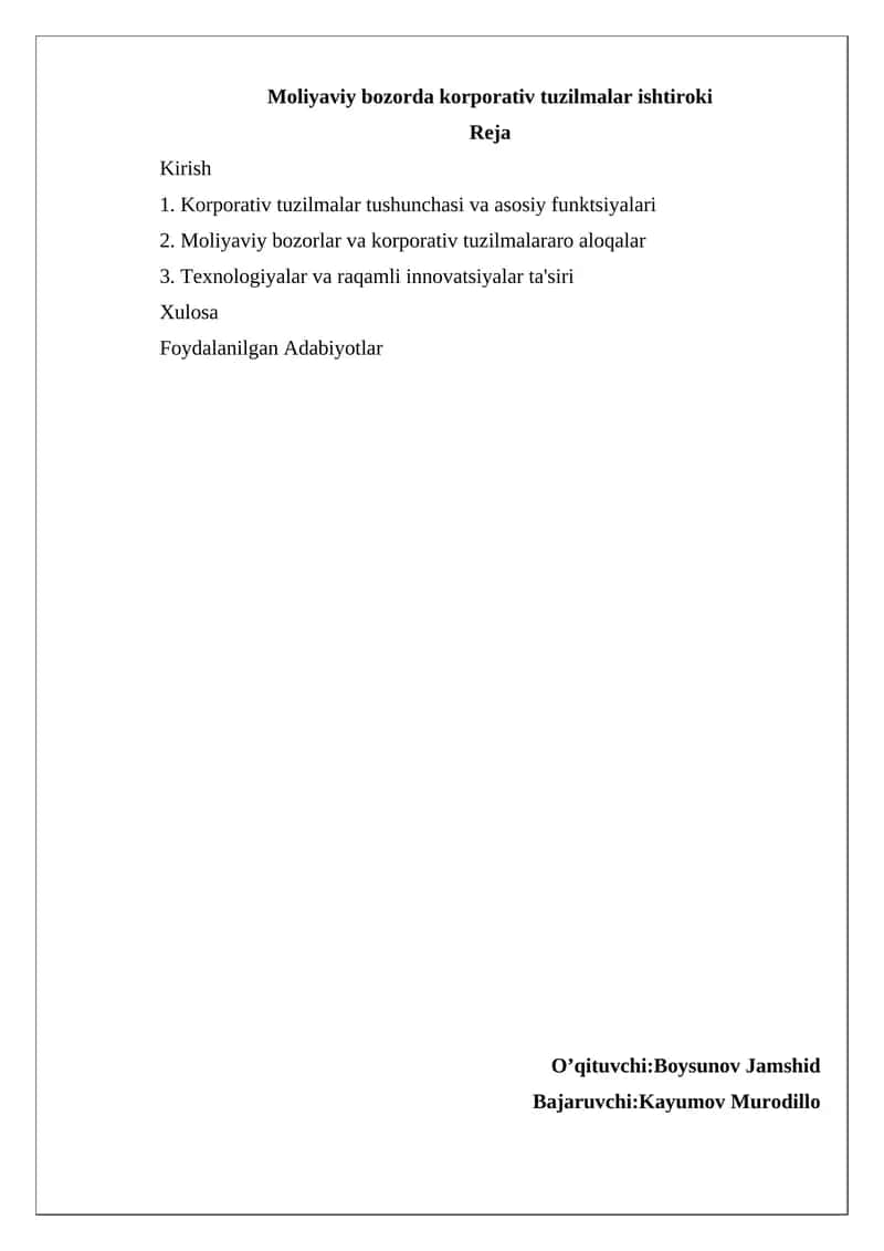 Moliyaviy bozorda korporativ tuzilmalar ishtiroki 1