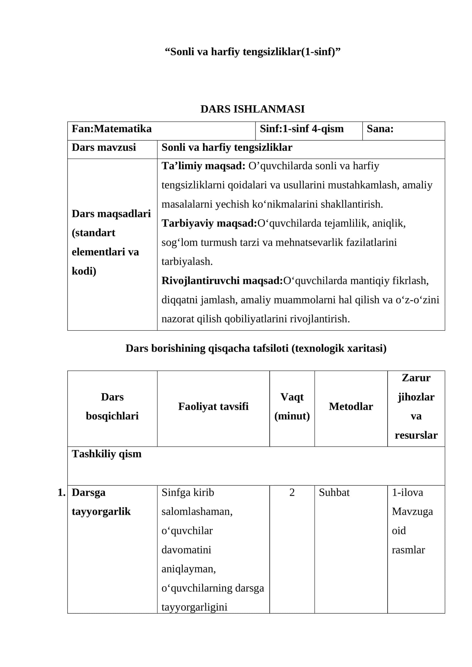 Sonli va harfiy tengsizliklar(1-sinf) 1