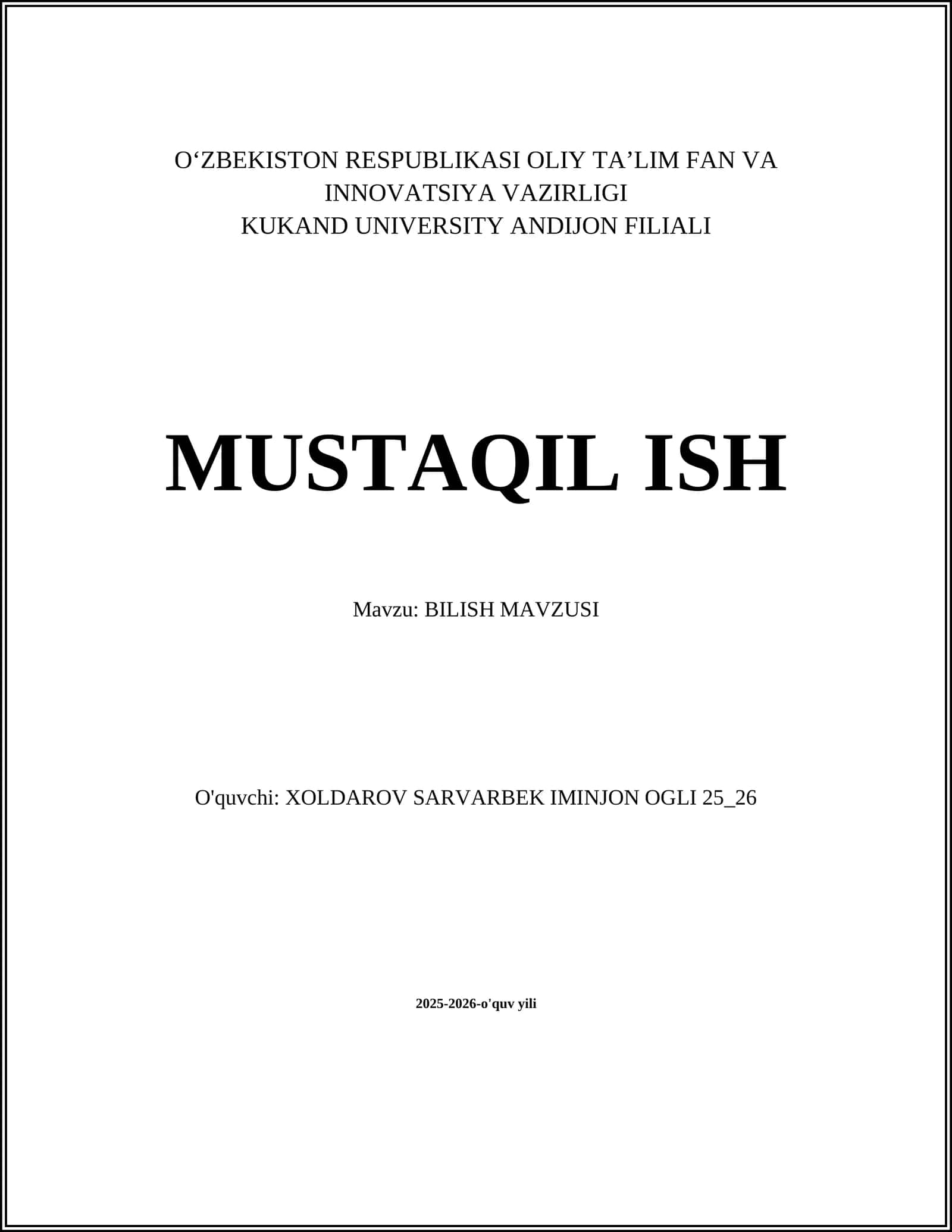 BILISH MAVZUSI 1