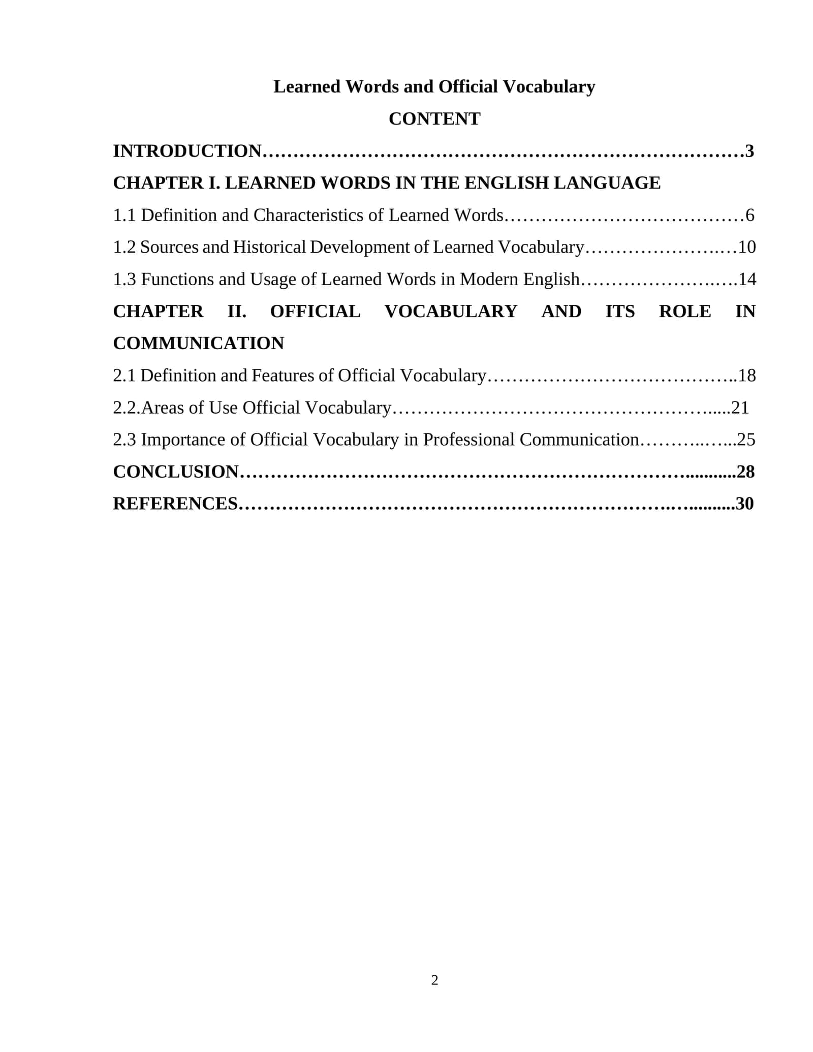 Learned Words and Official Vocabulary 1