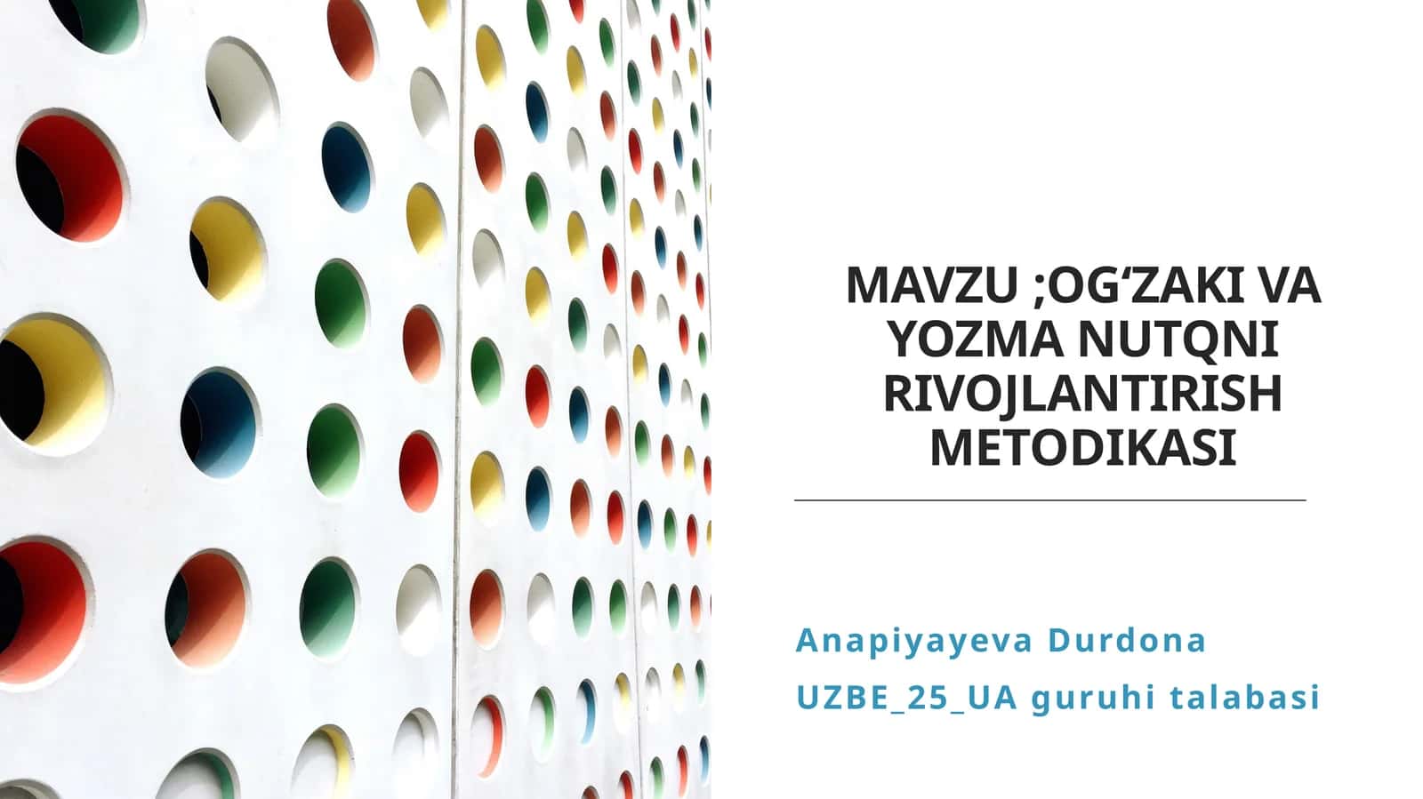 OGʻZAKIVA YOZMA NUTQNI RIVOJLANTIRISH METODIKASI 1