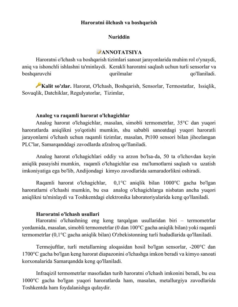 Analog va raqamli harorat o'lchagichlar 1