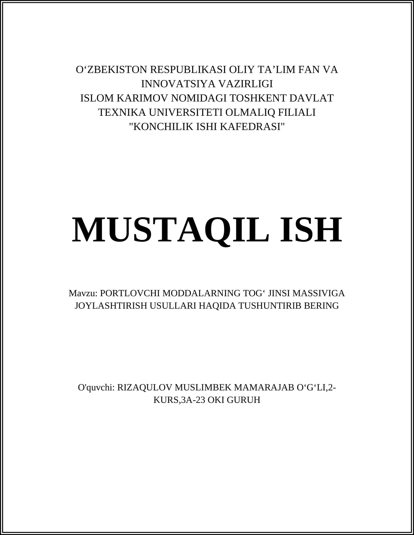 PORTLOVCHI MODDALARNING TOGʻ JINSI MASSIVIGA JOYLASHTIRISH USULLARI 1