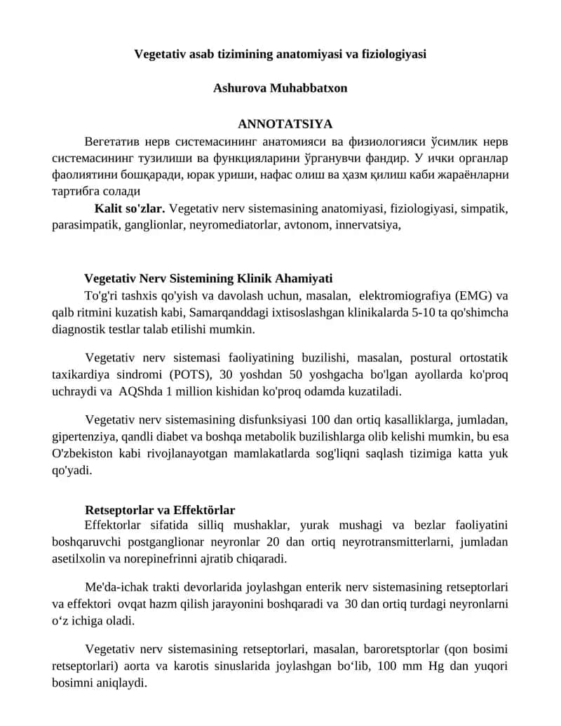 Vegetativ asab tizimining anatomiyasi va fiziologiyasi 1