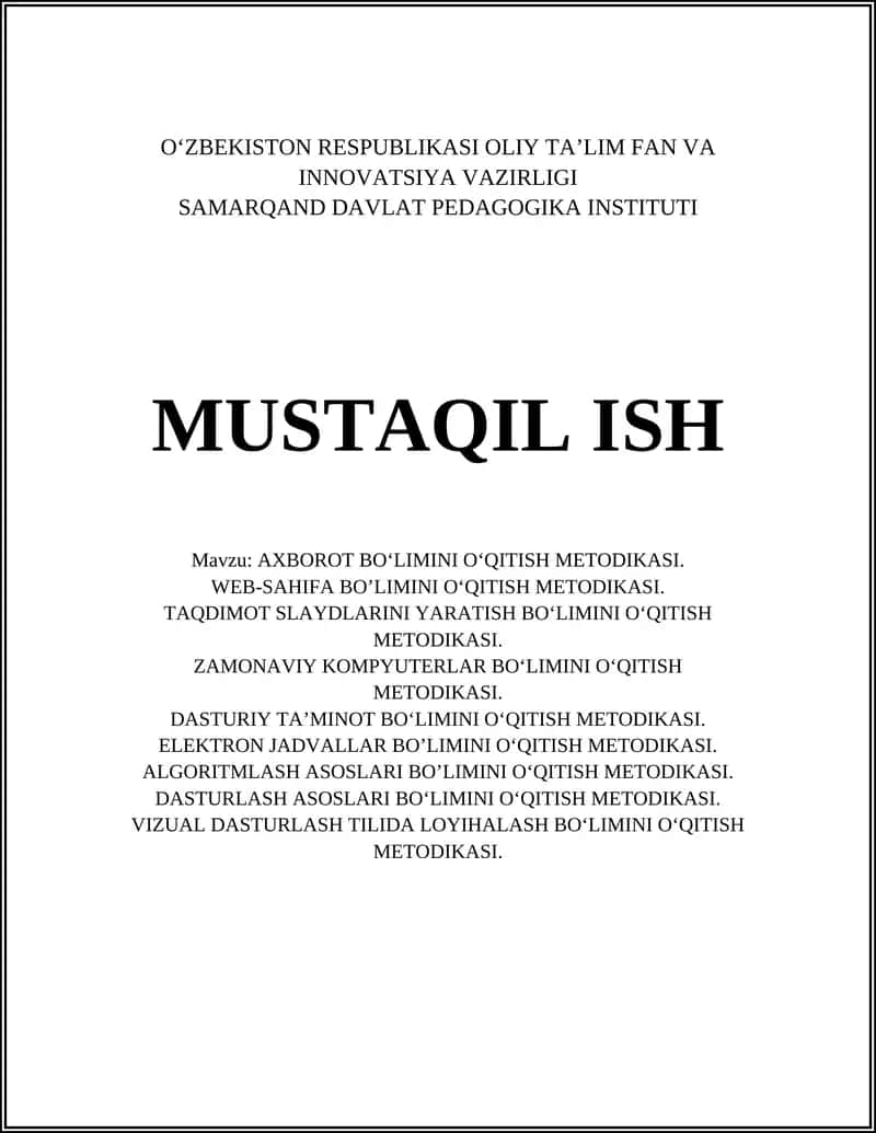 AXBOROT BO‘LIMINI O‘QITISH METODIKASI 1