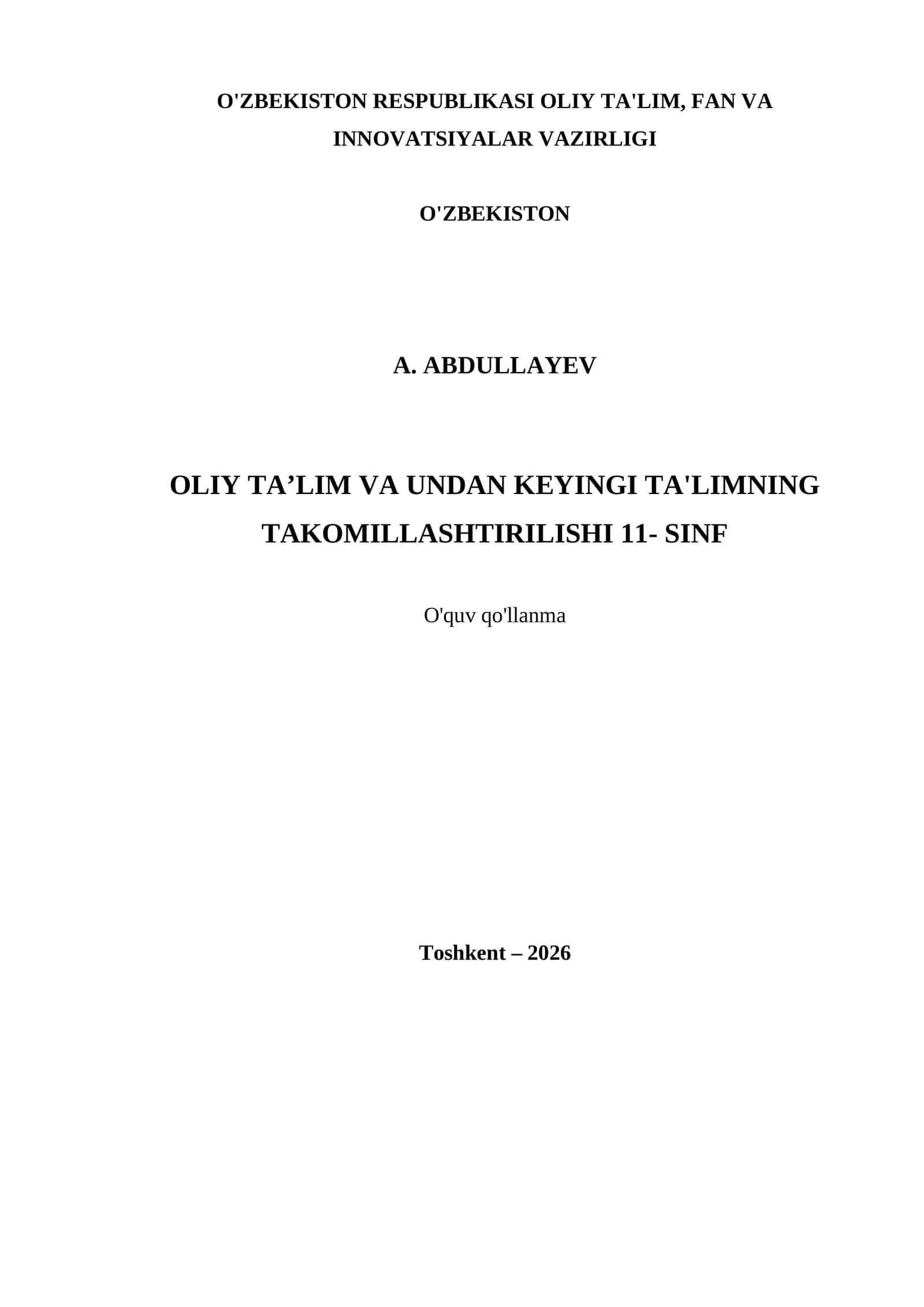 OLIY TA’LIM VA UNDAN KEYINGI TA'LIMNING TAKOMILLASHTIRILISHI 11- SINF 1