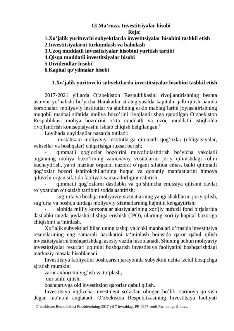 Investitsiyalar hisobi 1