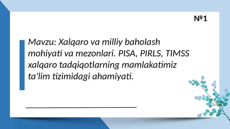 Xalqaro va milliy baholash mohiyati va mezonlari 1