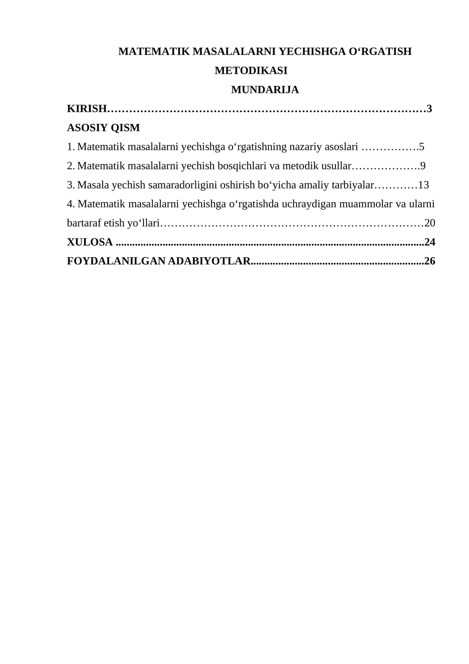 MATEMATIK MASALALARNI YECHISHGA OʻRGATISH METODIKASI 1