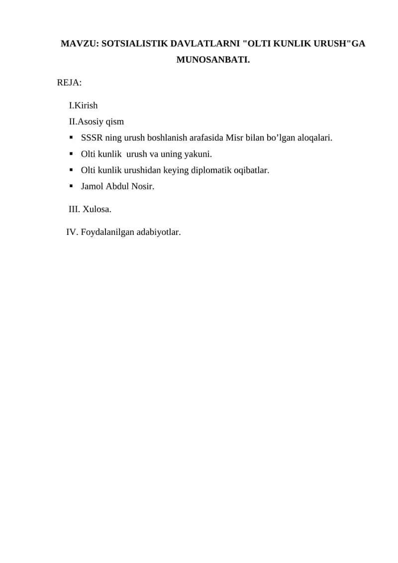Sotsialistik davlatlarni "Olti kunlik urush"ga munosanbati 1