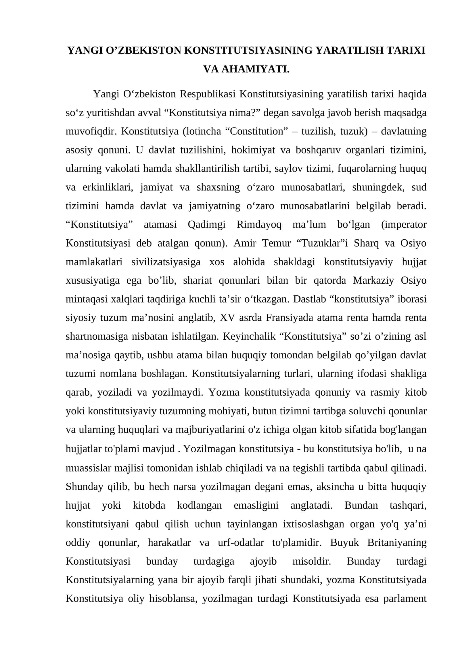 Yangi O’zbekiston Konstitutsiyasining Yaratilish Tarixi va Ahmiyati 1
