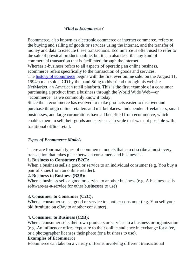 Types of Ecommerce Models 1