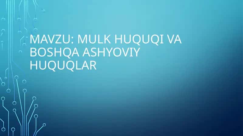Mulk huquqi va boshqa ashyoviy huquqlar 1