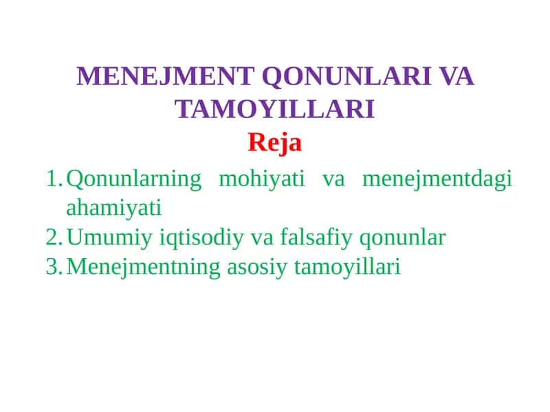 MENEJMENT QONUNLARI VA TAMOYILLARI 1