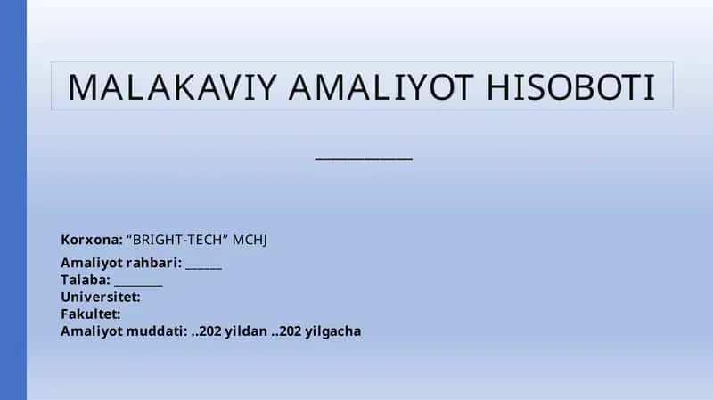 LOGISTIKA xizmatini koʻrsatuvchi mchj boʻyicha amaliyot hisoboti. 1