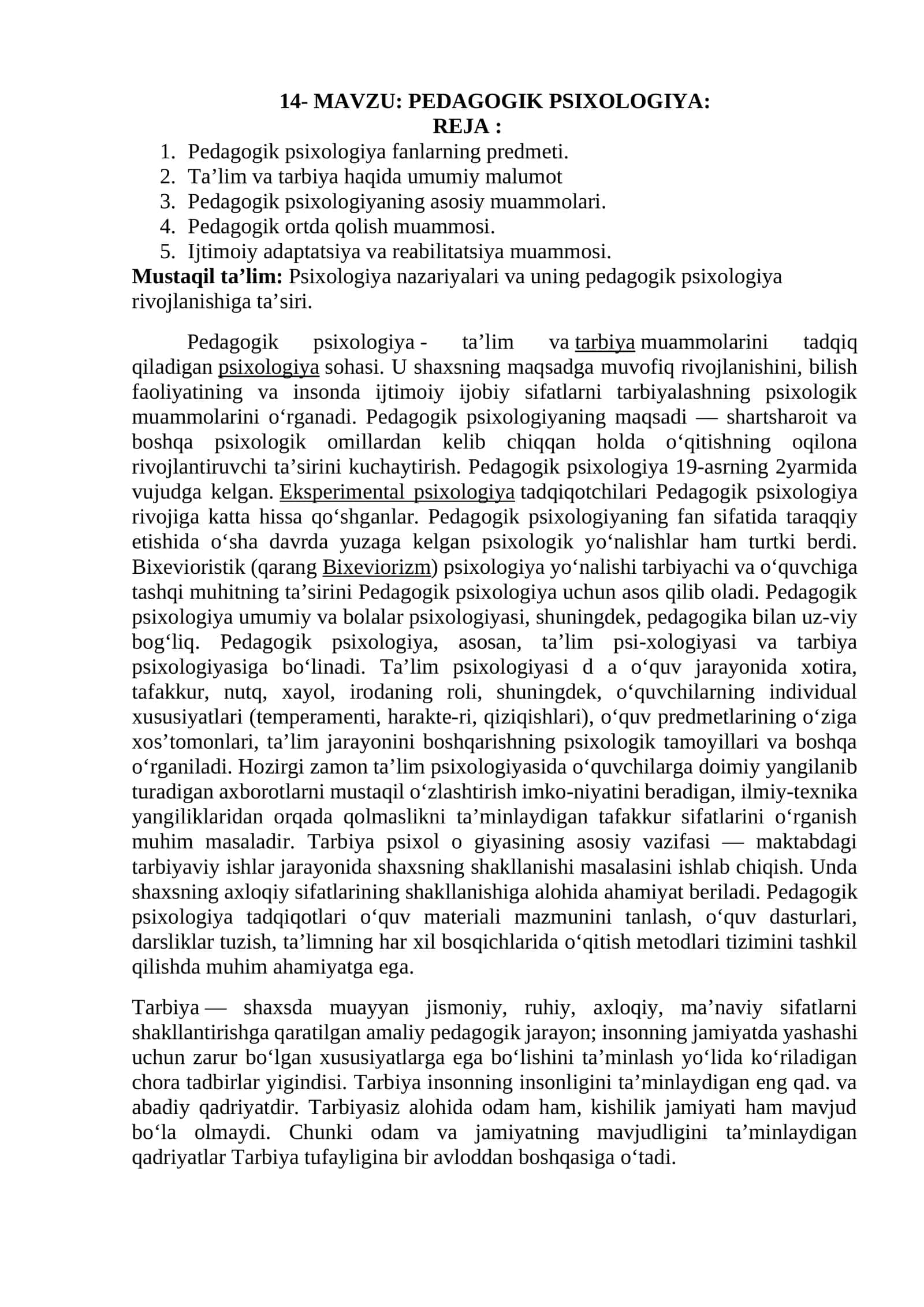 PEDAGOGIK PSIXOLOGIYA 1