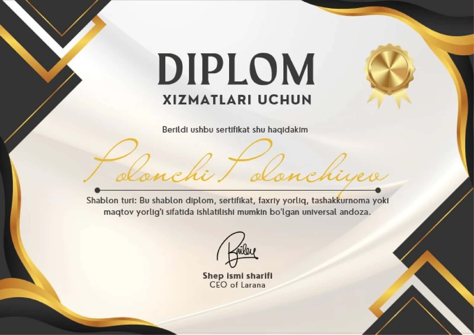 Shablon diplom, sertifikat, faxriy yorliq, tashakkurnoma yoki maqtov yorlig'i 1