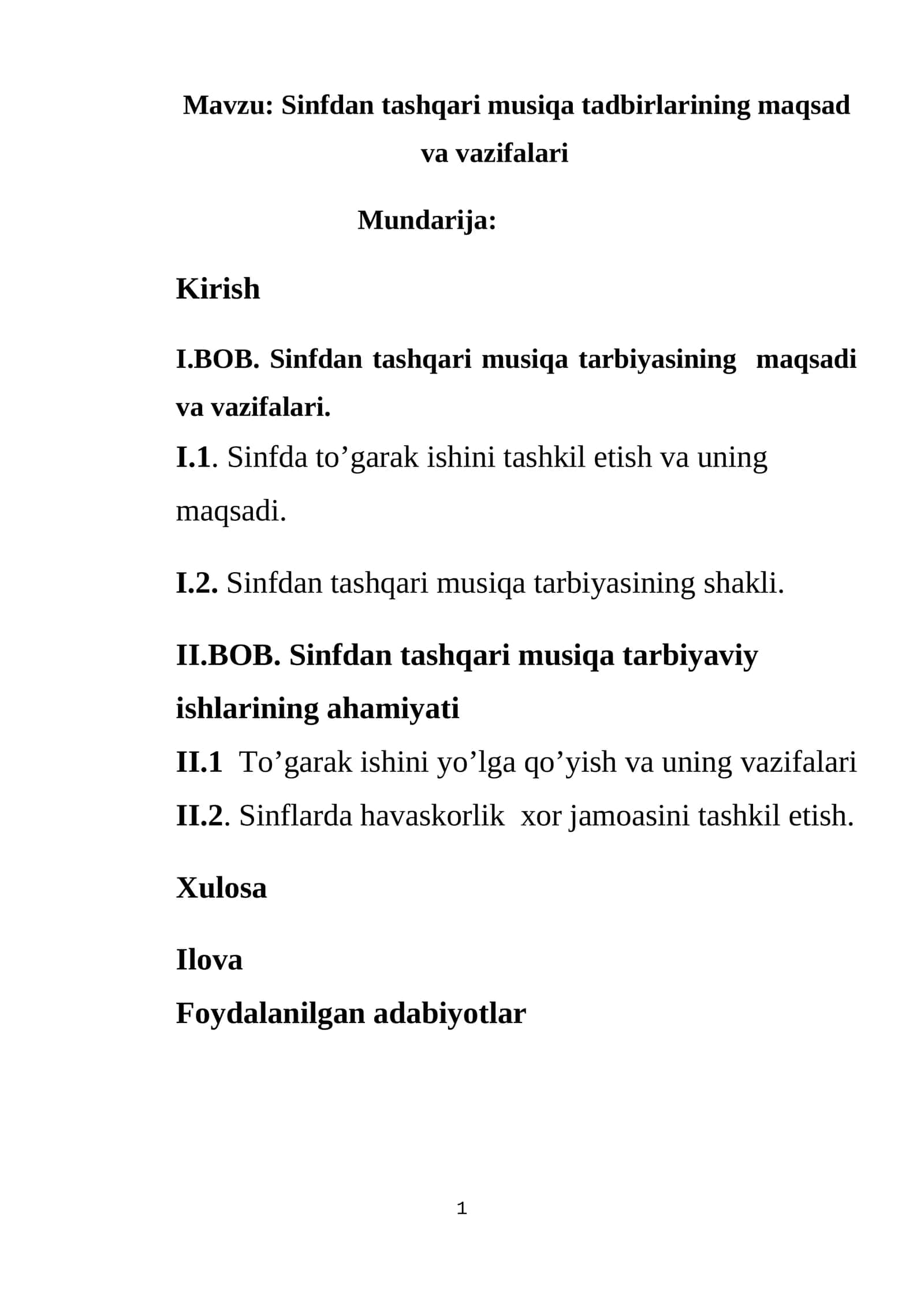 Sinfdan tashqari musiqa tadbirlarining maqsad va vazifalari 1