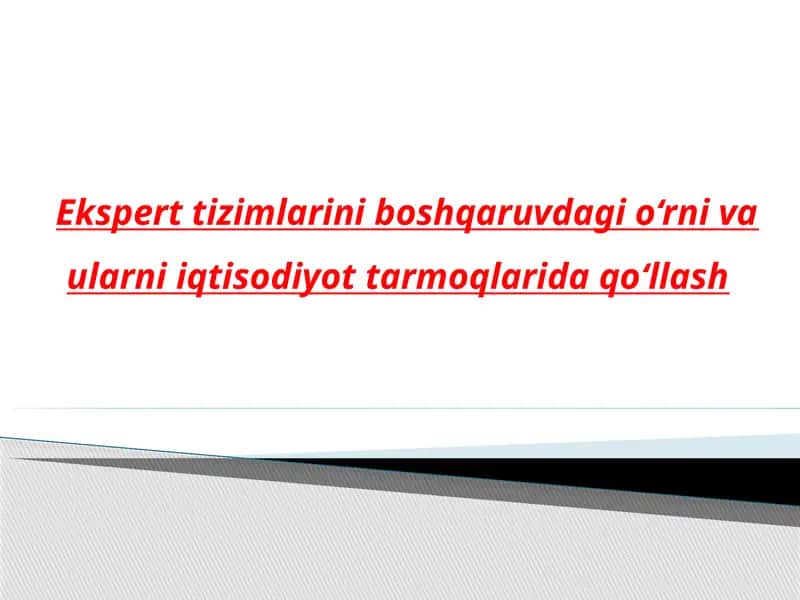 Ekspert tizimlarini boshqaruvdagi o‘rni va ularni iqtisodiyot tarmoqlarida qo‘llash 1
