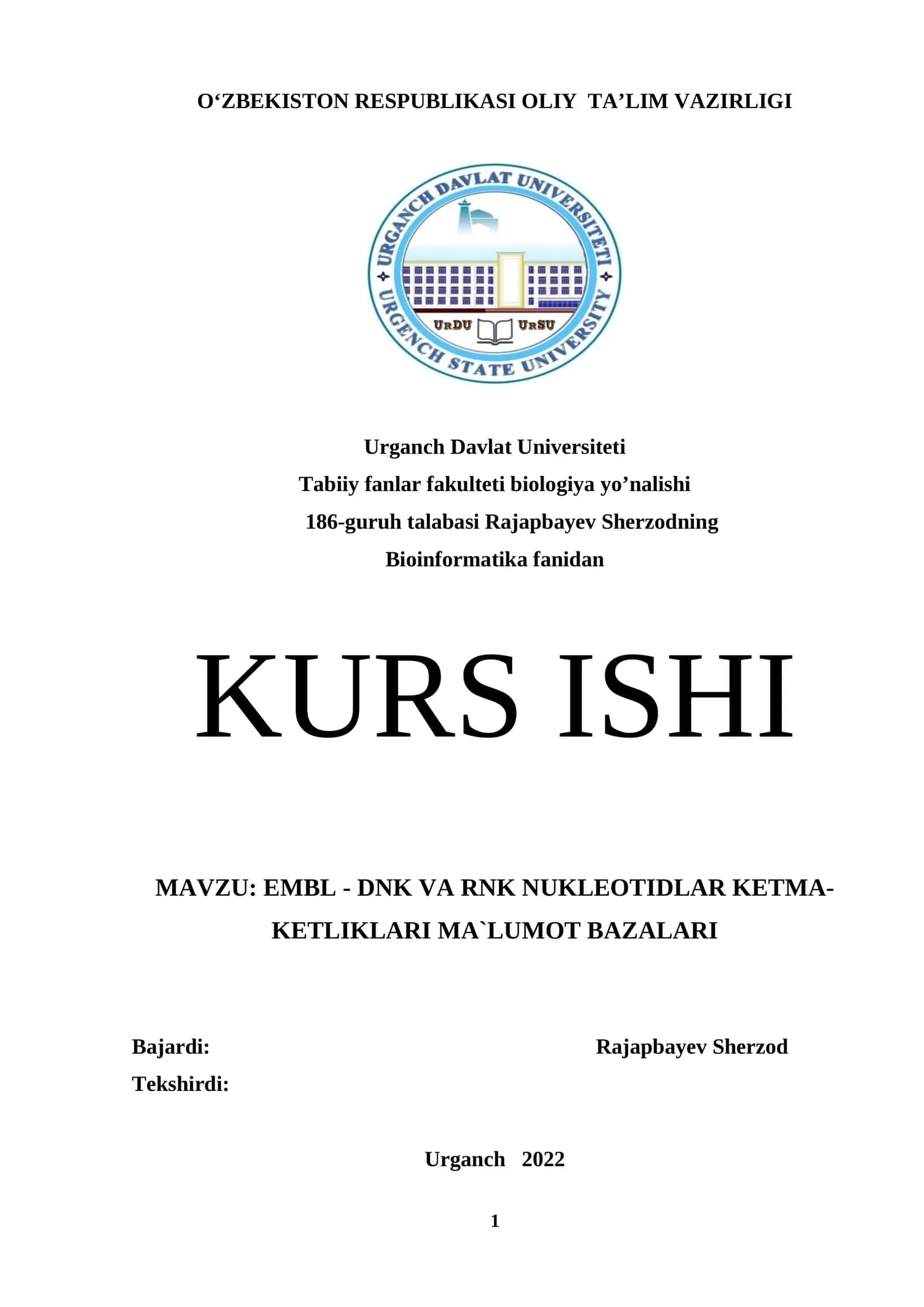 EMBL - DNK va RNK nukleotidlar ketma-ketliklari ma`lumot bazalari 1
